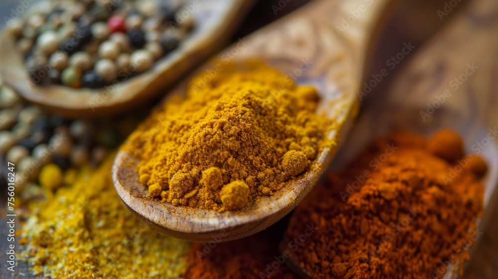A blend of spices, including turmeric, cumin, coriander and pepper generative ai A blend of spices, including turmeric, cumin, coriander and pepper generative ai