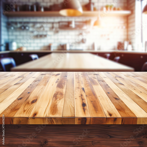 Empty beautiful wood table top counter and blur