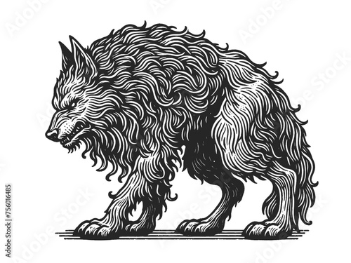 majestic werewolf sketch engraving generative ai vector illustration. Scratch board imitation. Black and white image.