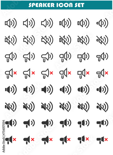 speaker and sound set icon, simple design for graphic needs, vector eps 10.