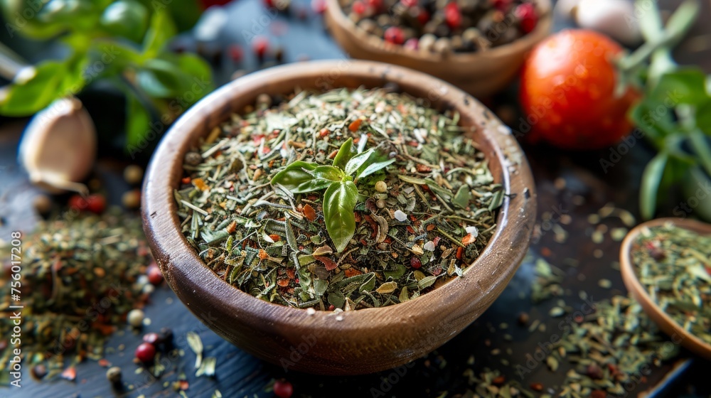 Dried herb that provides a robust and slightly bitter flavor, commonly used in Italian and Mediterranean cuisine. generative ai Dried herb that provides a robust and slightly bitter flavor, commonly used in Italian and Mediterranean cuisine. generative ai