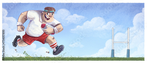 Professional rugby player running with ball across the field