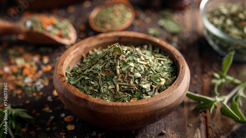 Dried herb that provides a robust and slightly bitter flavor, commonly used in Italian and Mediterranean cuisine. generative ai