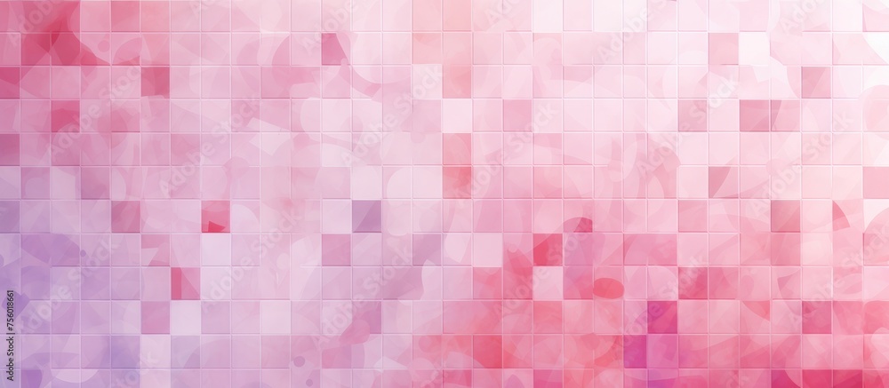 Abstract pink gradient texture with white granite tiles on a background of love and art mosaic.