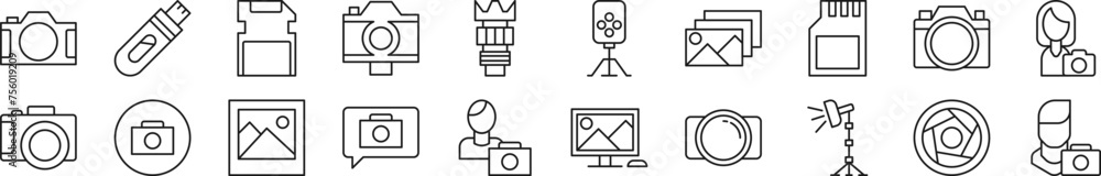 Set of line icons of photographer. Editable stroke. Simple outline sign for web sites, newspapers, articles book Set of line icons of photographer. Editable stroke. Simple outline sign for web sites, newspapers, articles book