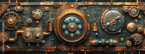 steam, punk, background, gears, industrial, retro, Victorian, machinery, cogs, vintage, steam-powered, brass, clockwork, dystopian, mechanical, gears, pipes, copper, machine, industrialized, technolog © Eugene