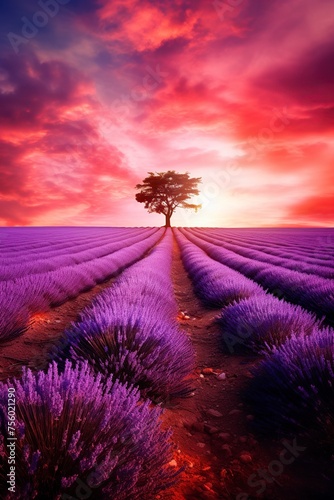 beautiful dream landscape  lavender field with vibrant colors