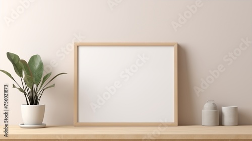 Empty frame on wooden table © Han