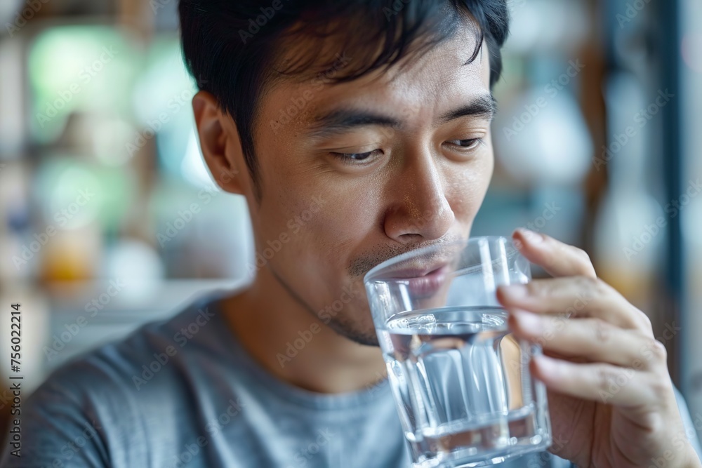 young man drinking a glass of natural water young man drinking a glass of natural water