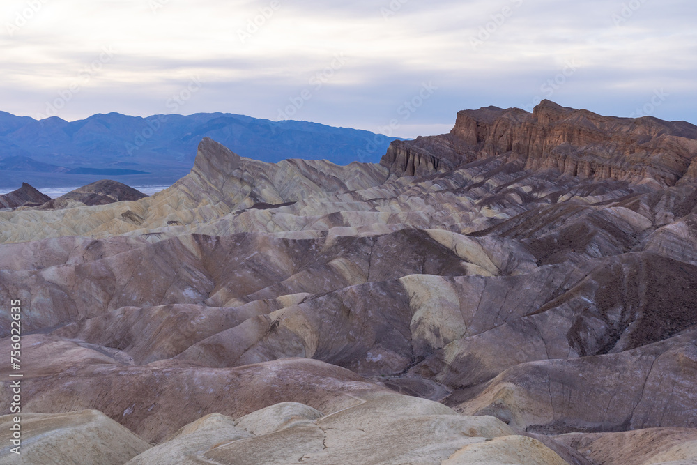 Several rock colors and badlands at Zabriskie's Point in Death Valley National Park.