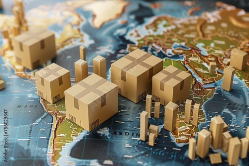 Carton world map. Global logistics, shipping and worldwide delivery business