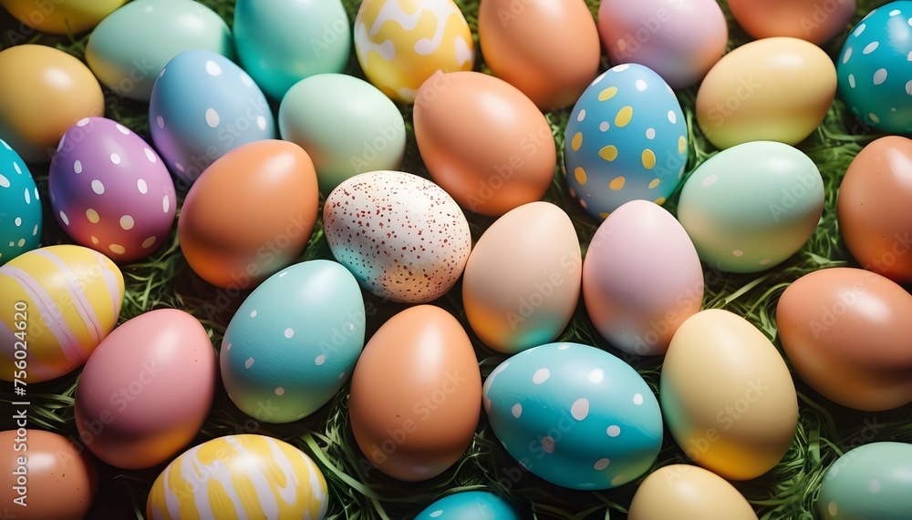 Colorful Easter eggs in a nest background