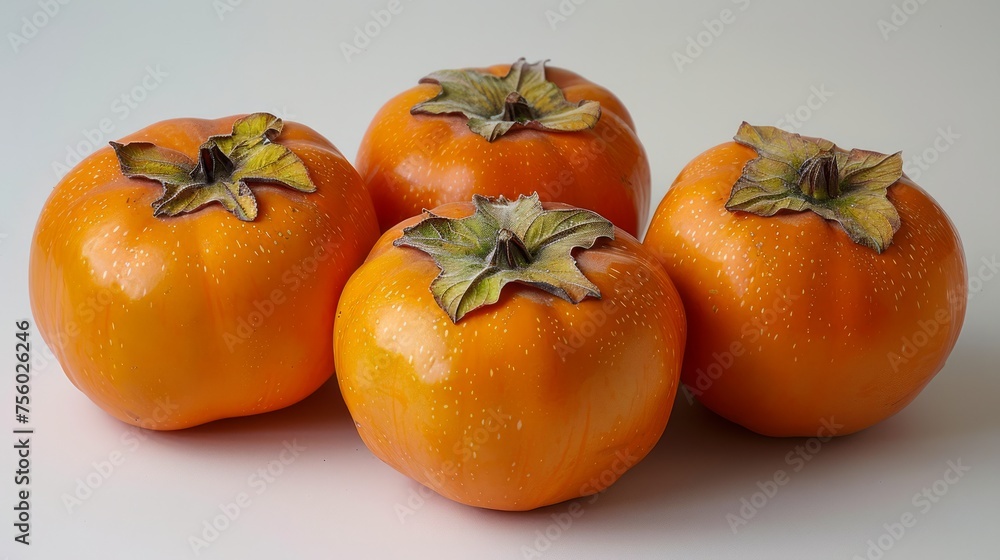 Fresh Ripe Persimmons on Neutral Background - Vibrant Orange Autumn Fruit, Healthy Eating Concept Fresh Ripe Persimmons on Neutral Background - Vibrant Orange Autumn Fruit, Healthy Eating Concept