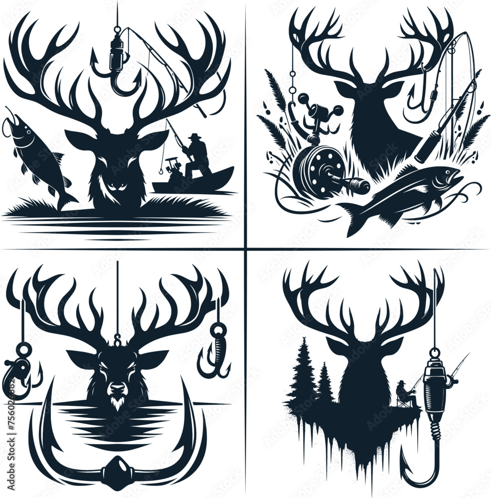 Deer Hunting And Fishing Hook Vector Deer Hunting And Fishing Hook Vector
