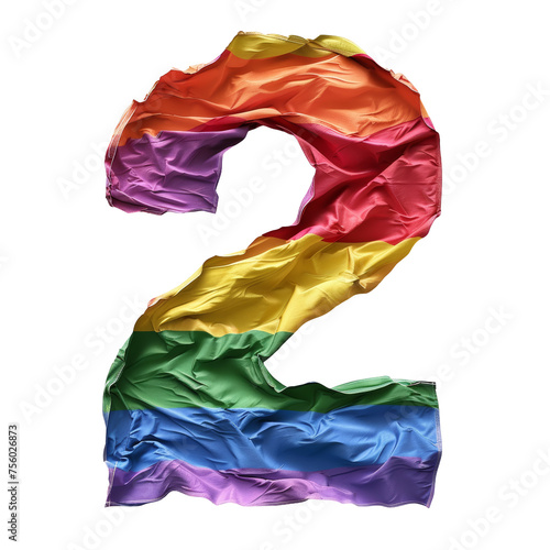 Number 2 Styled as Pride Flag Isolated on Transparent or White Background  PNG