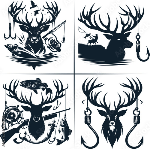 Deer Hunting And Fishing Hook Vector