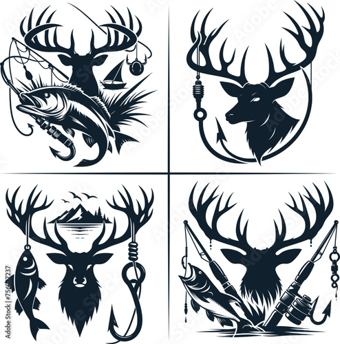 Deer Hunting And Fishing Hook Vector