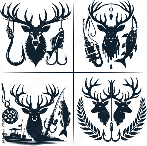 Deer Hunting And Fishing Hook Vector