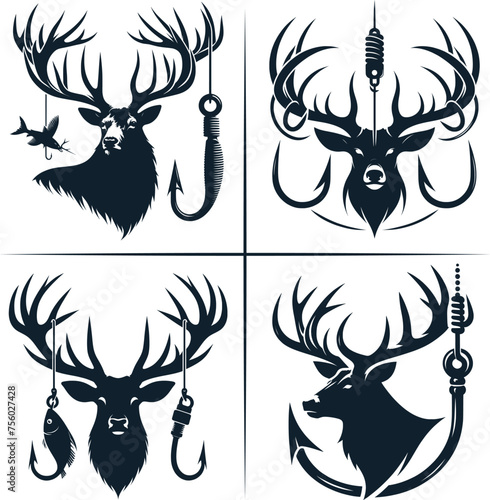 Deer Hunting And Fishing Hook Vector