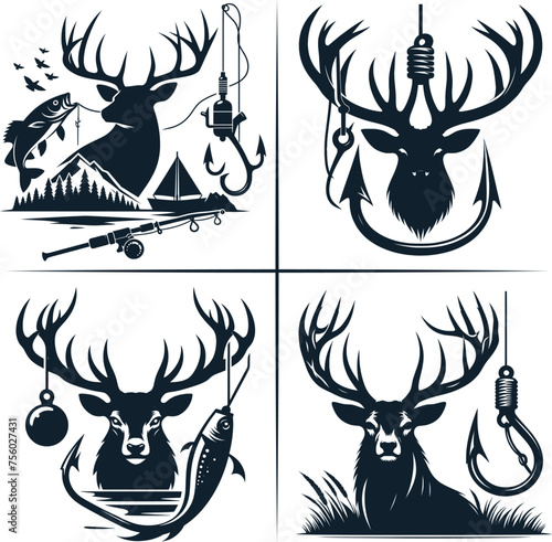 Deer Hunting And Fishing Hook Vector