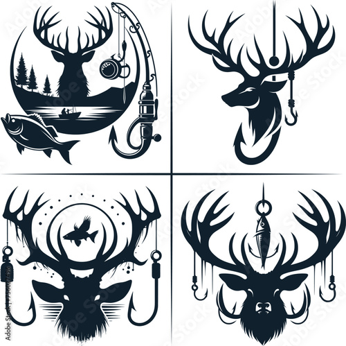 Deer Hunting And Fishing Hook Vector