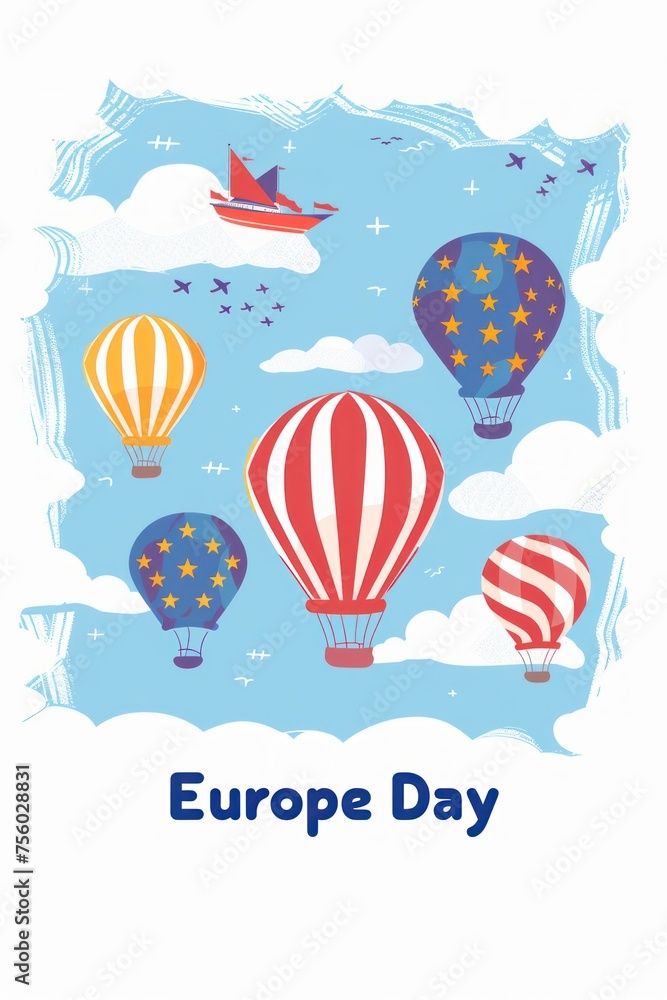 Naklejka premium Happy European Union Europe Day. Holiday. Flat illustration