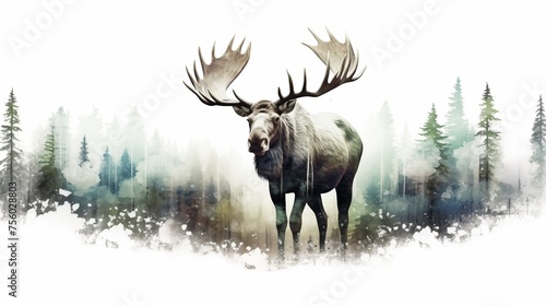 Watercolor animal moose