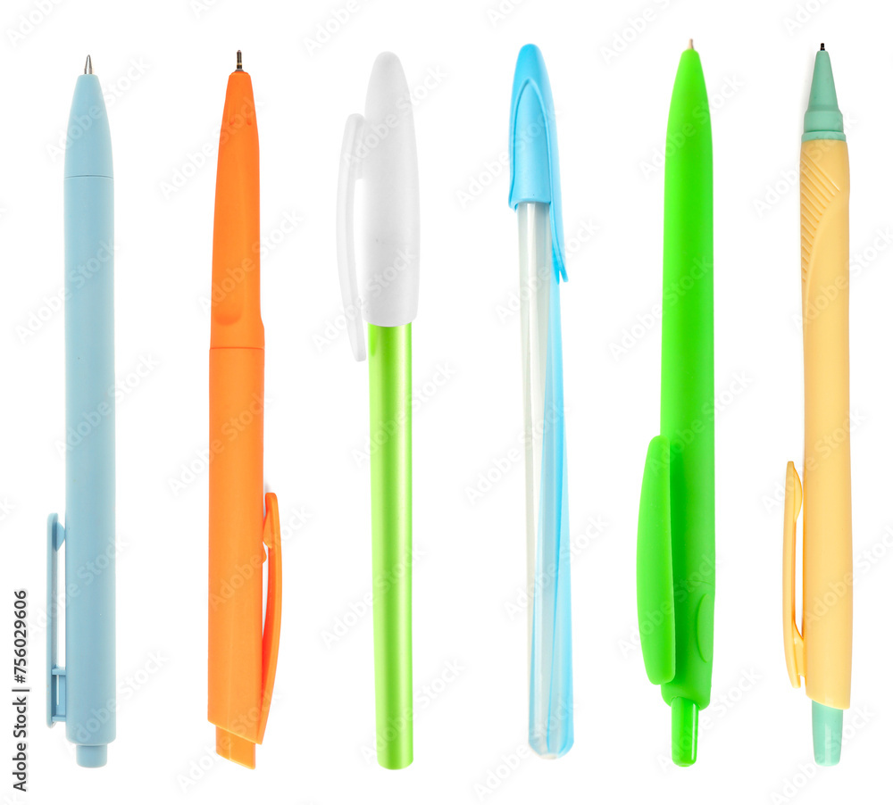 Set of ball point pens on white background Set of ball point pens on white background