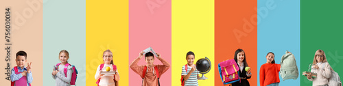 Set of little schoolchildre...