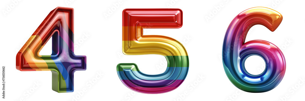 Numbers 4 5 6 Styled as Pride Flag Isolated on Transparent or White Background, PNG Numbers 4 5 6 Styled as Pride Flag Isolated on Transparent or White Background, PNG