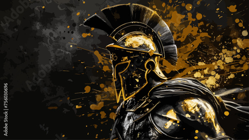 Sparta Gladiator Spartaner Krieger Vektor Stoic Schwarz Gold Hintergrund Alt Griechisch Thumbnail