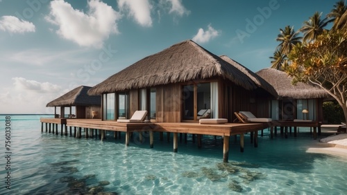 Sumptuous beachfront retreat on the idyllic shores of the Maldives, boasting unparalleled views of turquoise waters and overwater bungalows with direct access to the Ocean