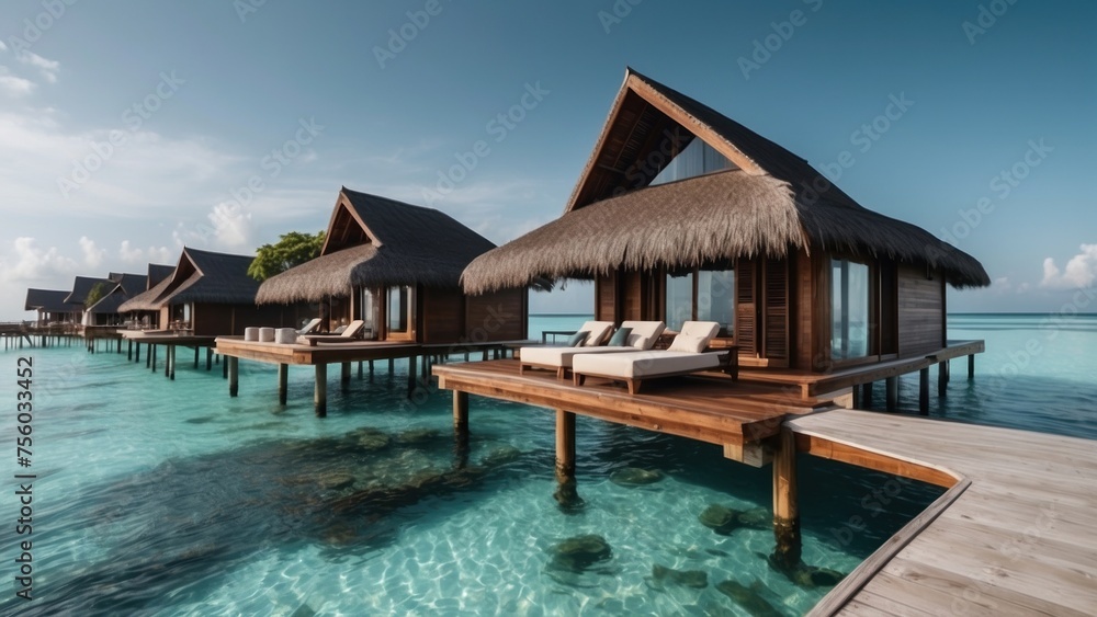 Sumptuous beachfront retreat on the idyllic shores of the Maldives, boasting unparalleled views of turquoise waters and overwater bungalows with direct access to the Ocean