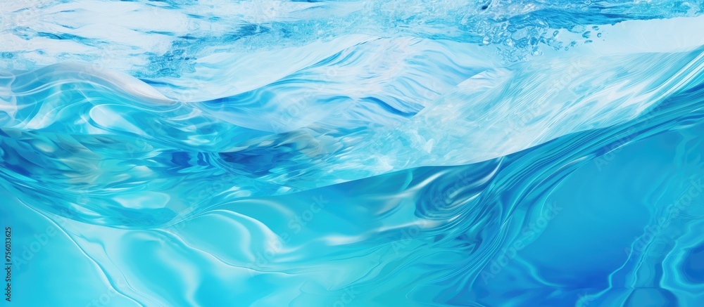 An art piece depicting a fluid wave in electric blue, resembling the beauty of wind waves in the ocean, showcasing patterns and liquid movement An art piece depicting a fluid wave in electric blue, resembling the beauty of wind waves in the ocean, showcasing patterns and liquid movement