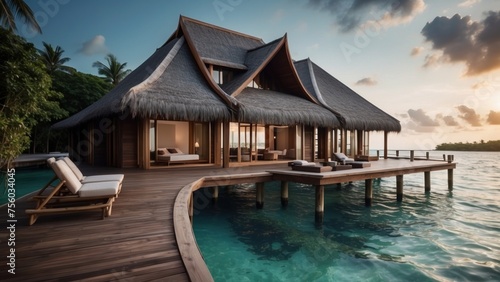 Sumptuous beachfront retreat on the idyllic shores of the Maldives, boasting unparalleled views of turquoise waters and overwater bungalows with direct access to the Ocean © Damian Sobczyk