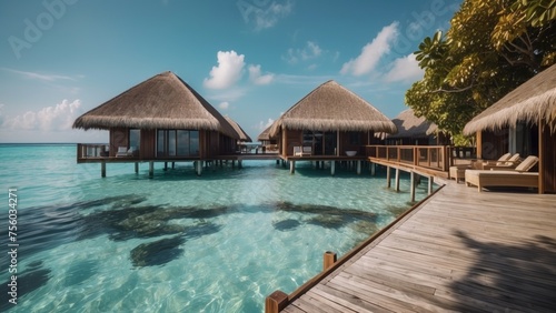 Sumptuous beachfront retreat on the idyllic shores of the Maldives, boasting unparalleled views of turquoise waters and overwater bungalows with direct access to the Ocean