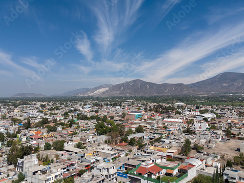 Morning landscape of the Mezquital Valley, with the Town of Tepatepec in Hidalgo in the background. Mexico photo