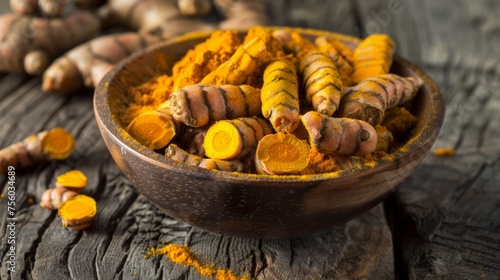 Turmeric has an earthy flavor and is commonly used in Asian and Middle Eastern cuisine generative ai © ThisDesign