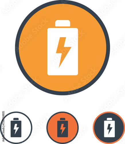 Orange and black battery icons with charge symbol.