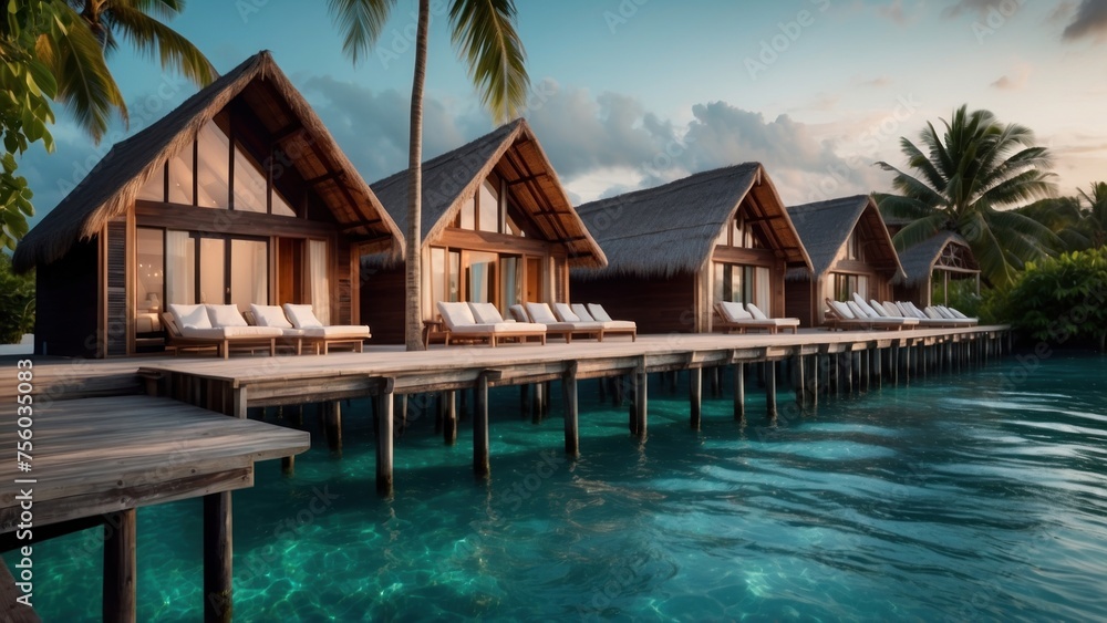 Sumptuous beachfront retreat on the idyllic shores of the Maldives, boasting unparalleled views of turquoise waters and overwater bungalows with direct access to the Ocean