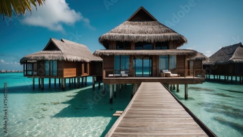 Sumptuous beachfront retreat on the idyllic shores of the Maldives  boasting unparalleled views of turquoise waters and overwater bungalows with direct access to the Ocean