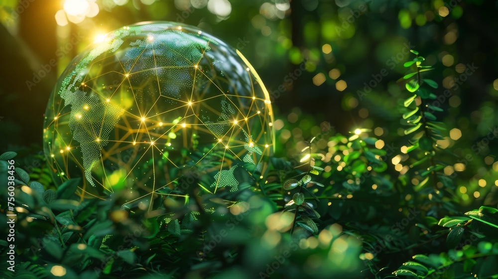 globe in green nature with the icon of Environment globe in green nature with the icon of Environment