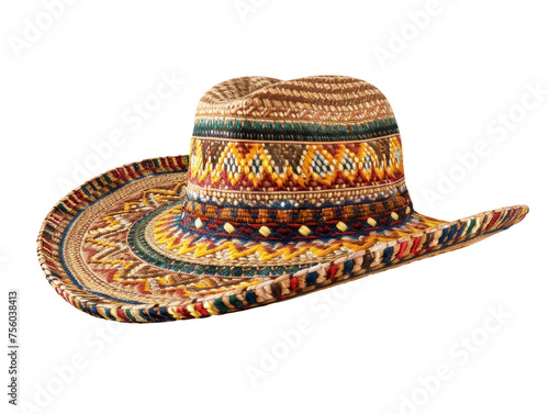 colorful woven mexican sombrero hat, isolated on transparent background 