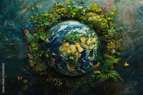 planet earth with plants around  earth day