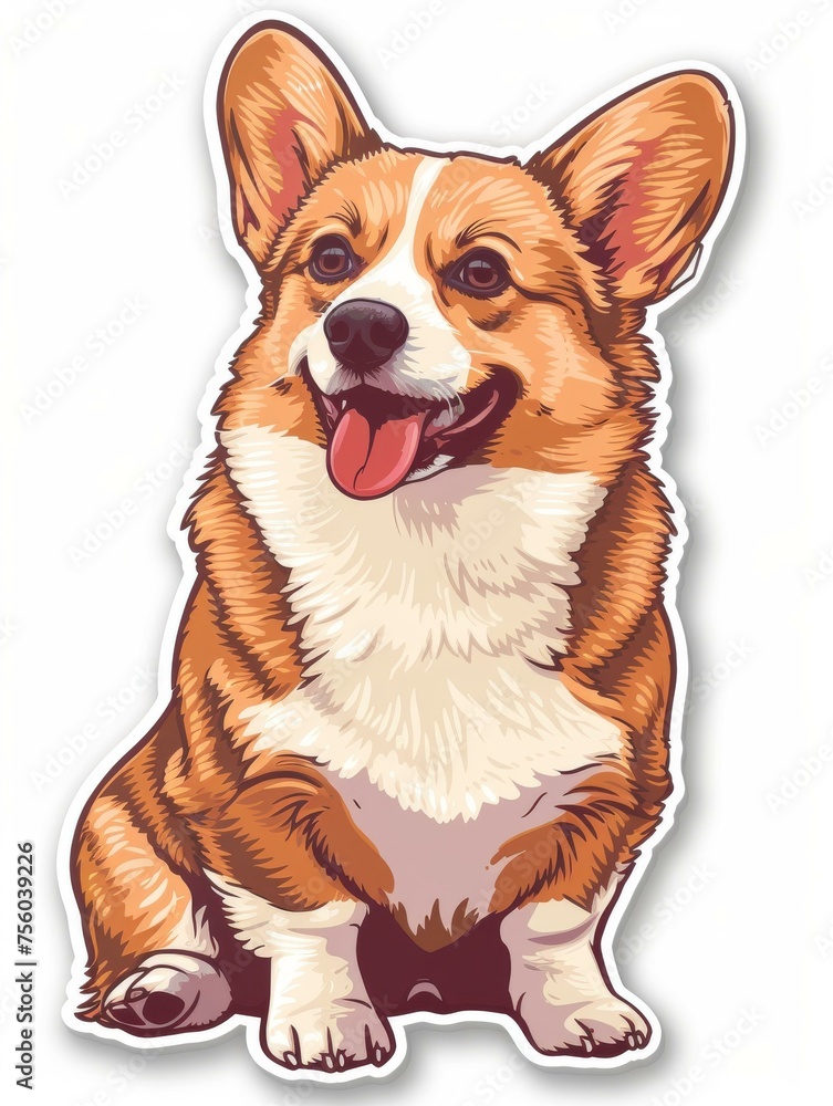 Corgi pup with its characteristic short legs and fluffy fur in a delightful sticker.