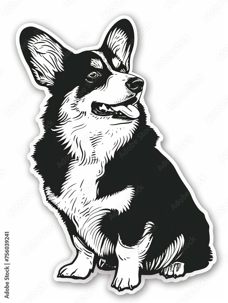 Fototapeta premium House pet corgi sticker with a cozy and cheerful expression, representing home companionship.