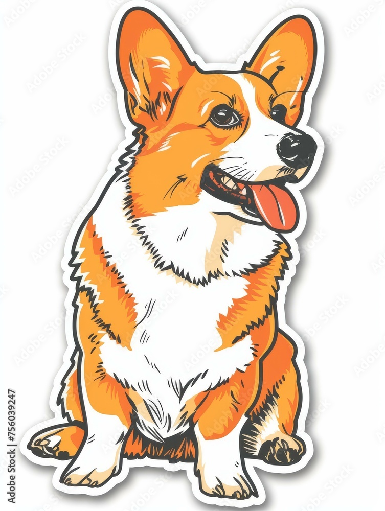 Expressive corgi with a joyful bark and playful stance in a pet-themed sticker. Expressive corgi with a joyful bark and playful stance in a pet-themed sticker.