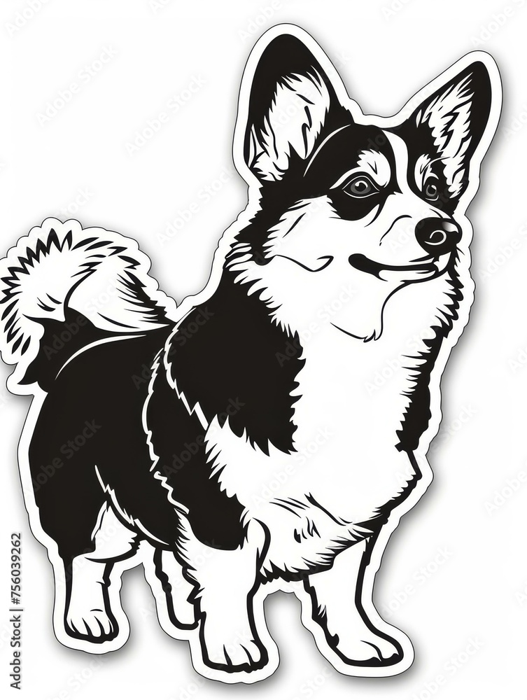 Fototapeta premium Companionable corgi pet sticker, depicting the breed's friendly and social nature.