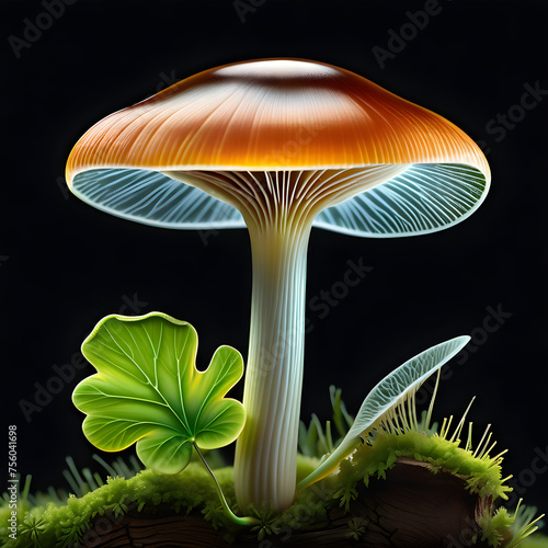 Glowing Secrets of the Night: Exploring Mycena chlorophos(Generative AI) photo