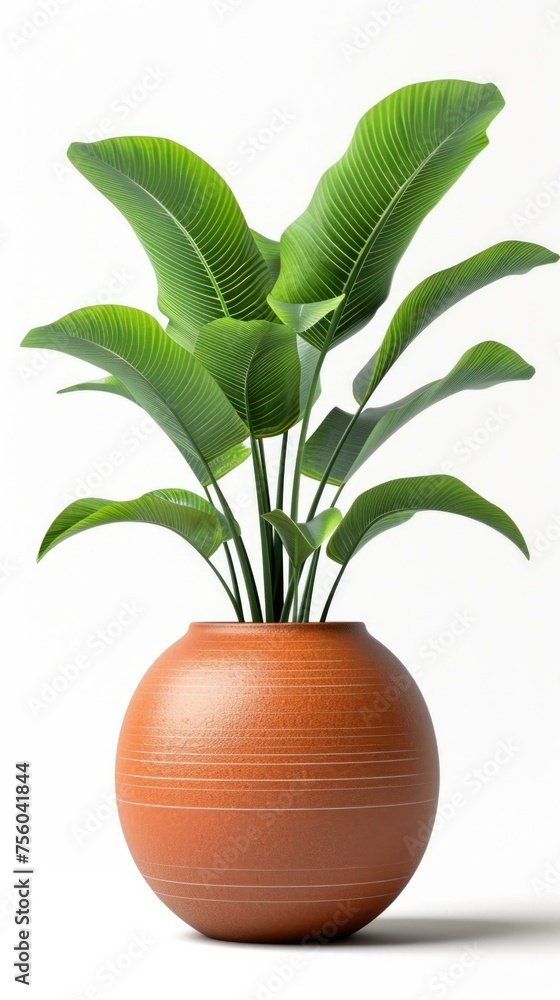 A plant in a ceramic pot on a white background. Generative AI. A plant in a ceramic pot on a white background. Generative AI.
